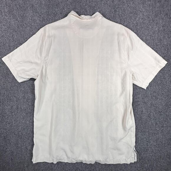 Tommy Bahama Shirt Mens Large White Silk Scrolling Vines Embroidered Button Up - Picture 9 of 11